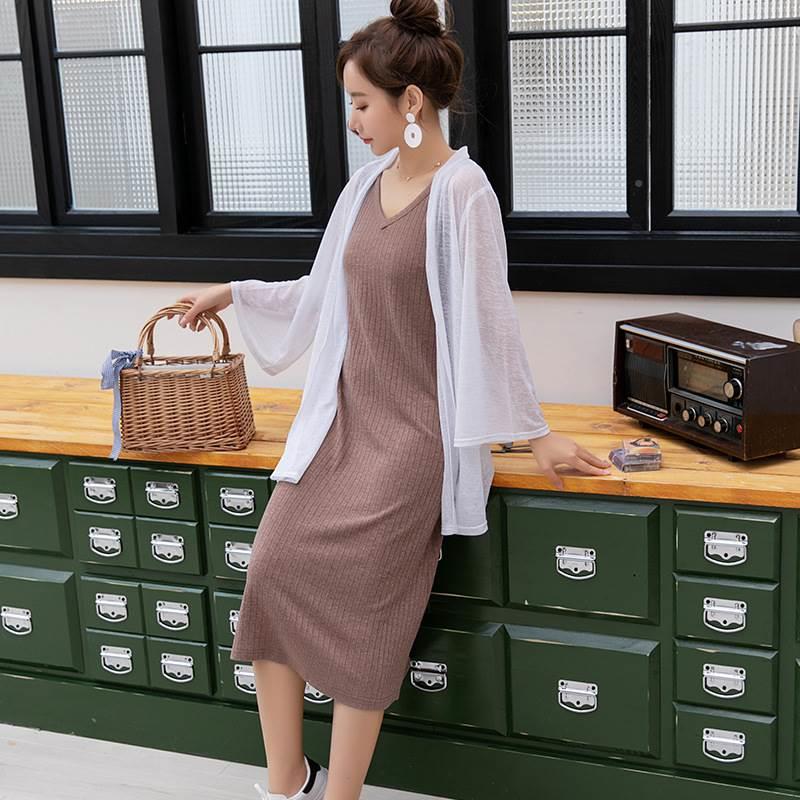 孕妇时尚套装哺乳睡衣喂奶服孕妈时尚背心裙长袖薄款外套两件套批