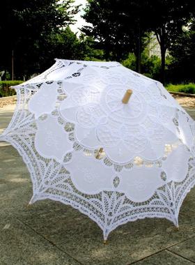 工艺蕾丝花边伞 机绣直杆伞 棉布钩花吊装装饰旅游婚庆摄影道具伞