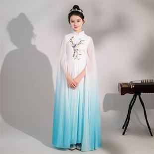 白色女童古筝演出服中国风学生艺考礼服儿童合唱演奏古典舞表演服