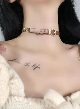 时尚设计感金属皮带扣项链街头潮流嘻哈个性锁骨链女潮