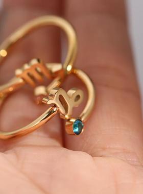 不锈钢经典长青款12星座十二星座戒指指环锆石生辰石开口戒指定制