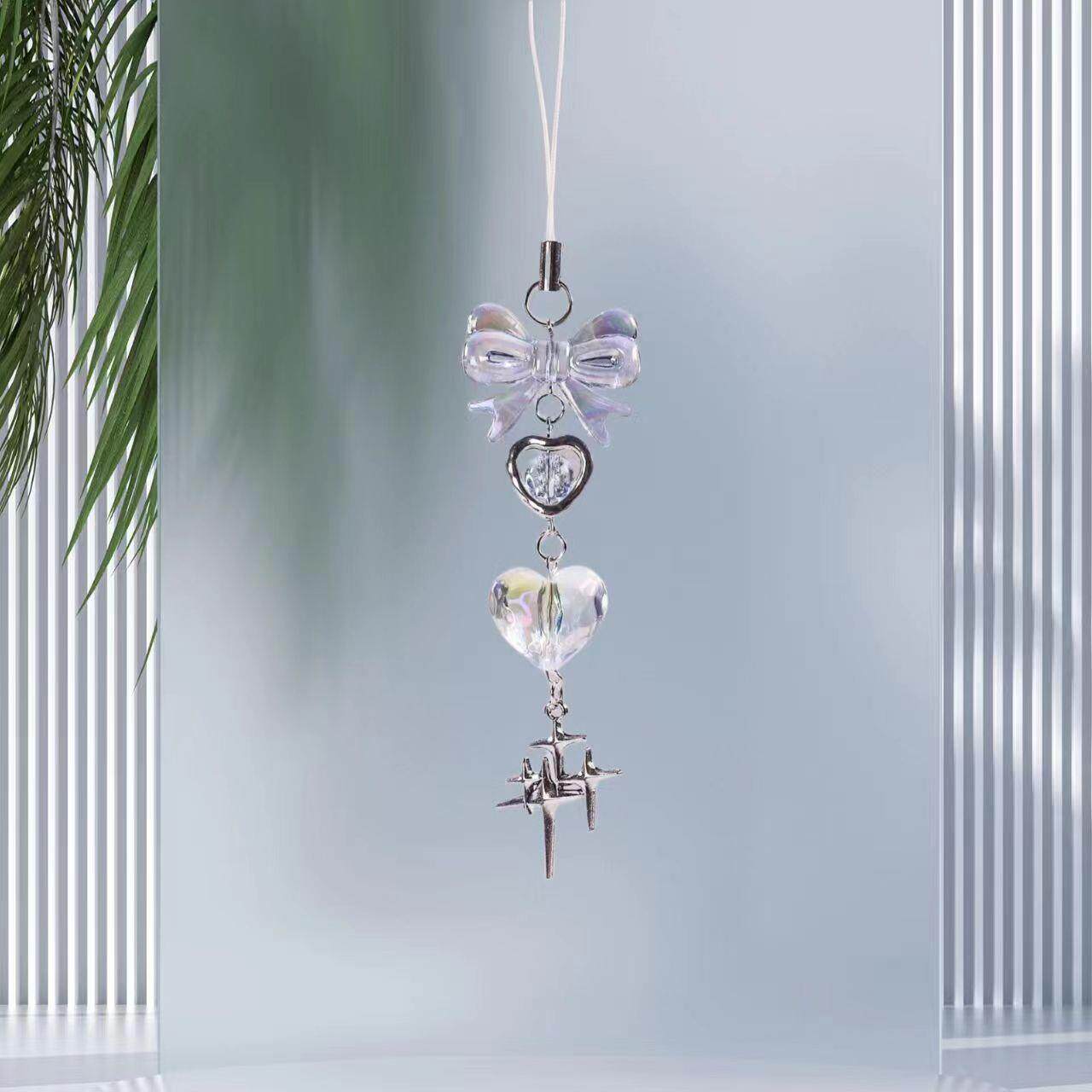 夏日新品蓝色清透爱心手机链包包挂饰咕本链卡册包包挂件钥匙扣定