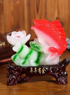 创意家居年年有鱼树脂工艺品办公室桌面摆件开业家具装饰礼品定制