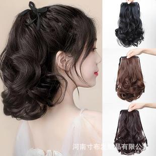 马尾假发女短卷发绑带式大波浪仿真发低马尾短款梨花卷辫子低马尾