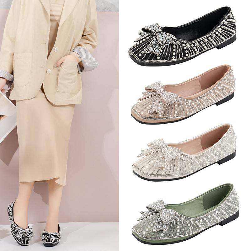 平底珍珠法式蝴蝶结单鞋女2026新款气质软底懒人一脚蹬晚晚风瓢鞋,女鞋,浅口单鞋,淘宝优惠券,粉丝福利购,淘宝优惠卷