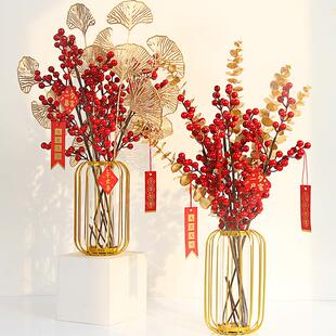北欧简约铁艺灯笼仿真发财果花瓶套装摆件人造花浆果发财红果摆设
