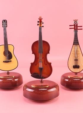新款小提琴旋转音乐盒 创意家居装饰摆件小礼品工艺学生定制