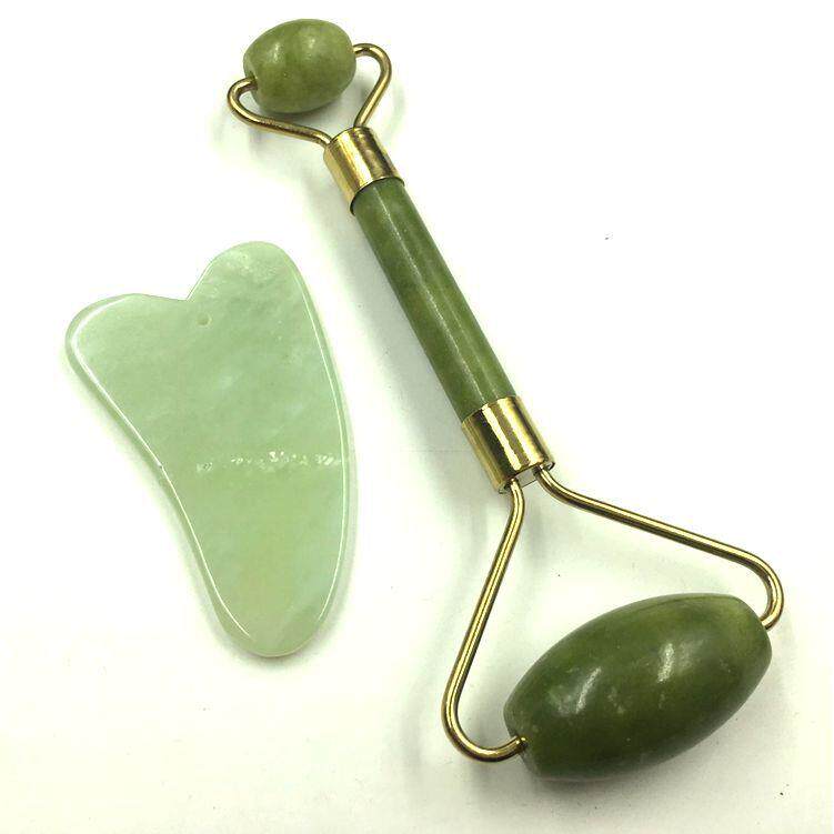 天然玉石器 玉滚轮按摩 岫玉刮痧板 一套 带盒子制定