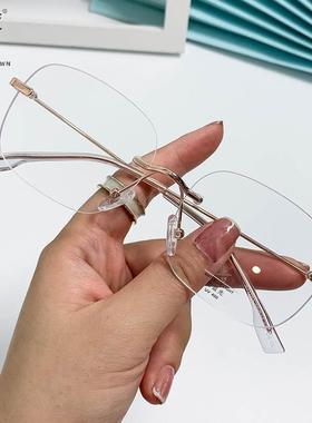 S31763新款防蓝光眼镜时尚无框切边女士轻盈文艺潮平光镜素颜镜架