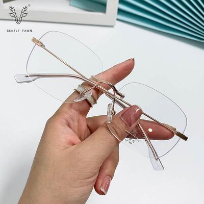 S31763新款防蓝光眼镜时尚无框切边女士轻盈文艺潮平光镜素颜镜架