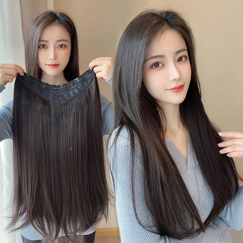 仿真发V型补发片一片式增发量高颅顶内扣无痕微卷假发长直发接发