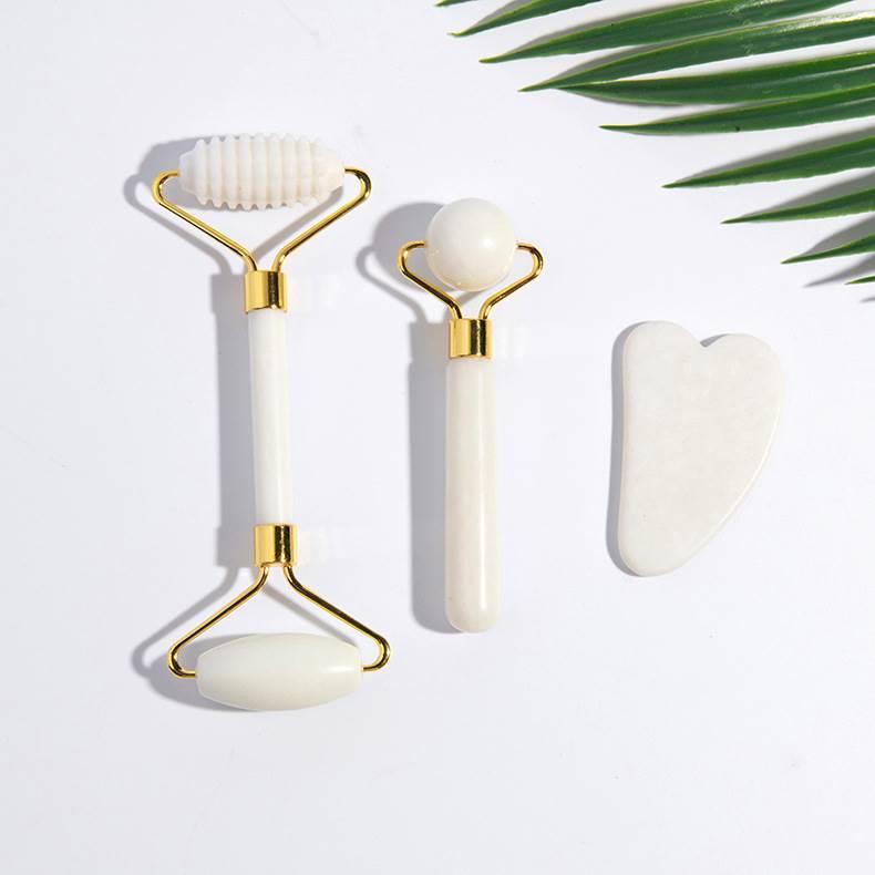玉石滚轮刮痧板套装欧美刮脸按摩棒白玉刮痧面部按摩器