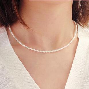 迷你baby珠幼小细珠淡水串颈链毛衣链可调节长项链钛钢链定制