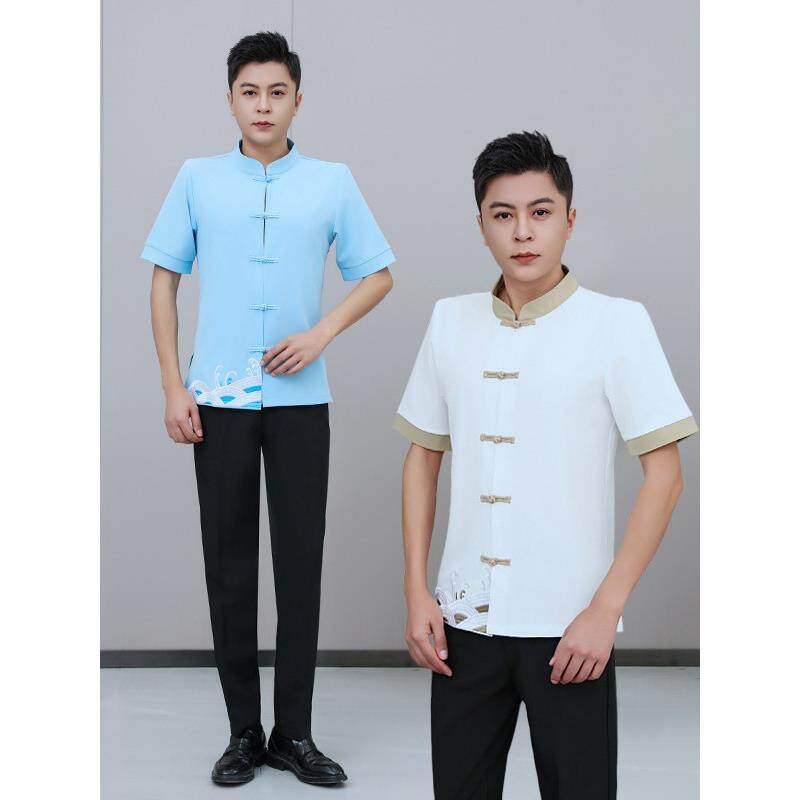 男技师按摩足浴师桑拿会所服足疗工作服夏男士短袖养生馆工衣制服
