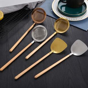 不锈钢锅铲家用日式木柄炒菜铲油炸网漏勺捞面勺滤油勺漏勺子定制