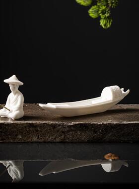 陶瓷小船摆件古代渔船微景观造景摆设桌面假山流水鱼缸盆景装饰品