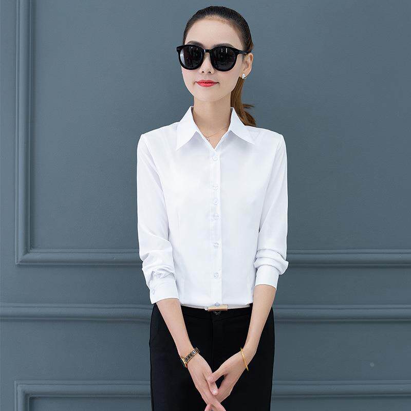 制服白衬衫女长袖厚职业正装加厚打底白色衬衣气质女士工作服定制