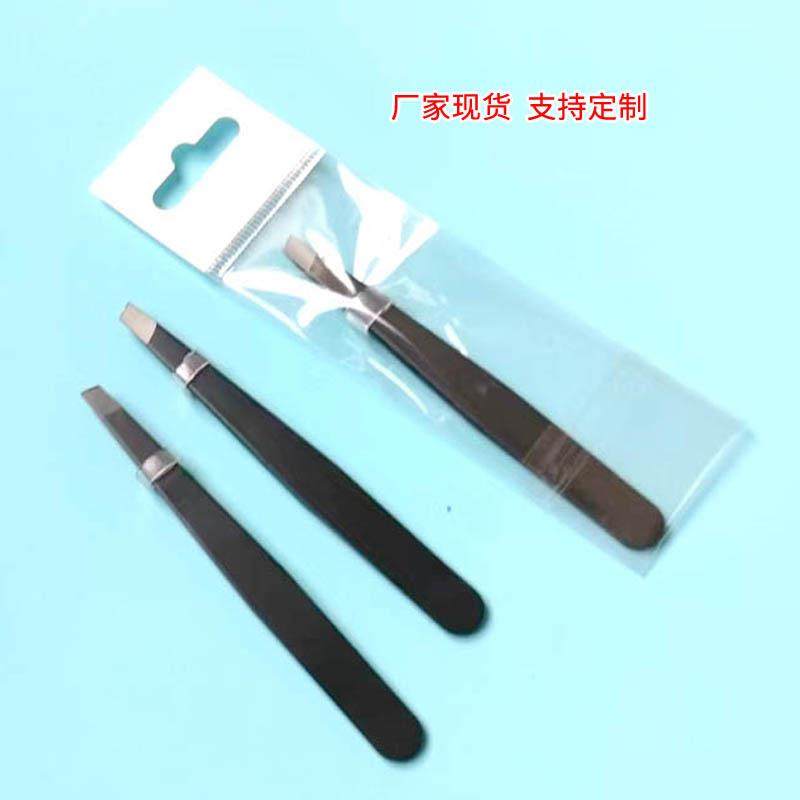 现货430不锈钢 黑色眉夹opp袋 镊子修整眉毛眉夹化妆眉夹工具定制