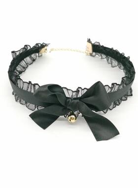 新品复古蕾丝荷叶边项圈黑色蝴蝶结铃铛可爱颈环颈链choker定制