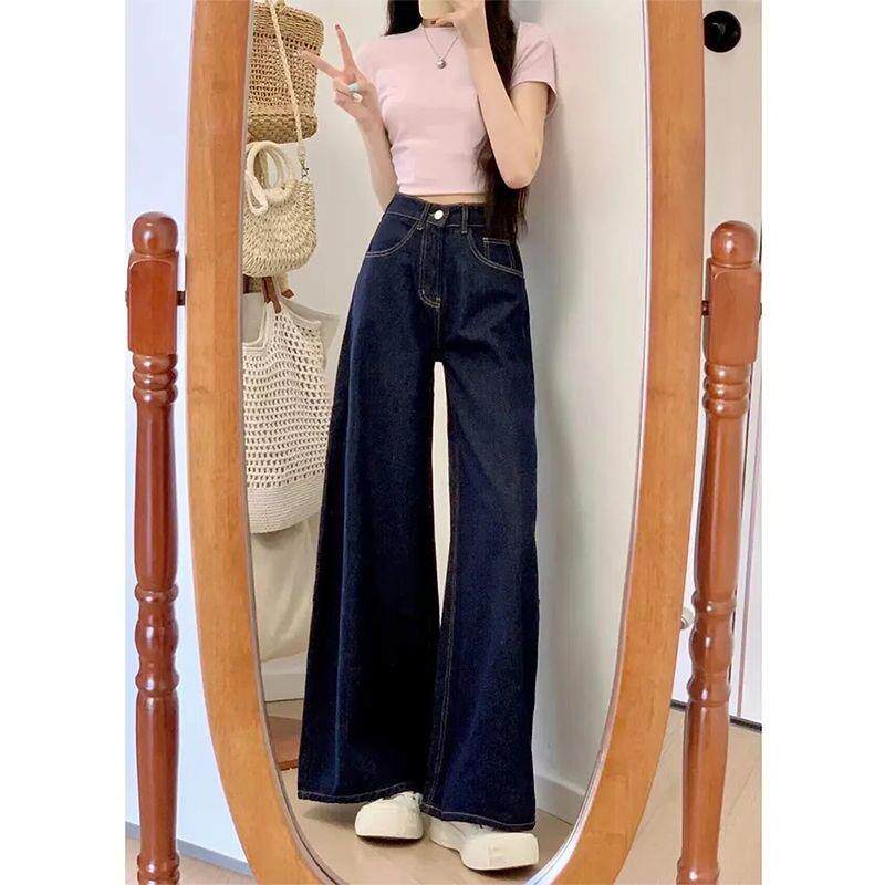美式潮酷复古宽松阔腿牛仔裤女春夏季新款垂感百搭直筒拖地裤子潮