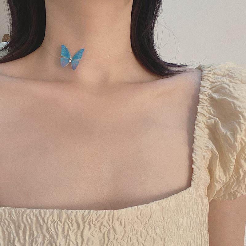 鱼线蝴蝶项链女锁骨链~小