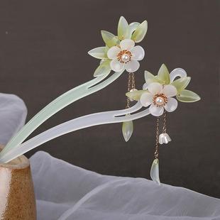 醋酸发簪古风簪子 素白惊澜步摇流苏发钗 汉服头饰茶服旗袍配定制