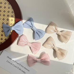 人鱼姬粉色蝴蝶结头饰发夹小号仙气在逃公主侧边夹子珠光缎面定制