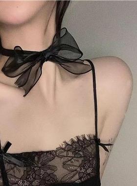 芭蕾少女项链女饰品丝带大蝴蝶结项圈Choker颈链年会配饰颈带定制