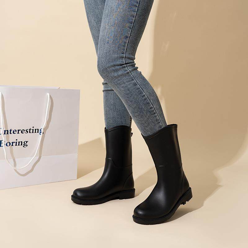 日系雨鞋女款防滑防油厨房加绒棉水鞋女高筒外穿中筒一体雨靴胶鞋