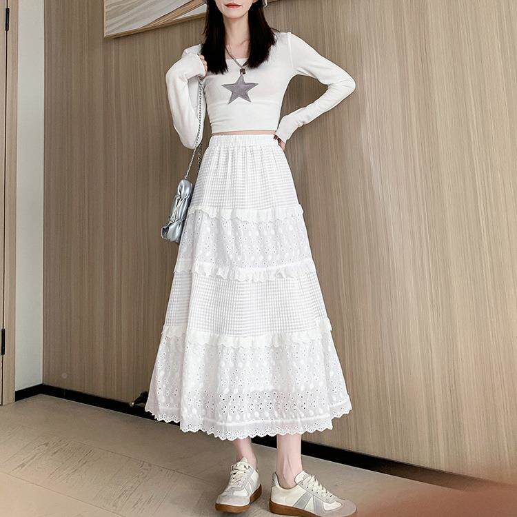 蛋糕裙女春款气质蕾丝半身裙显小个子网纱高腰a字半身长裙定制