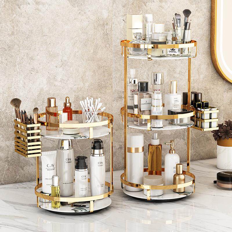 旋转化妆品置物架口红护肤品收纳盒梳妆台桌面刷子香水面膜收纳桶