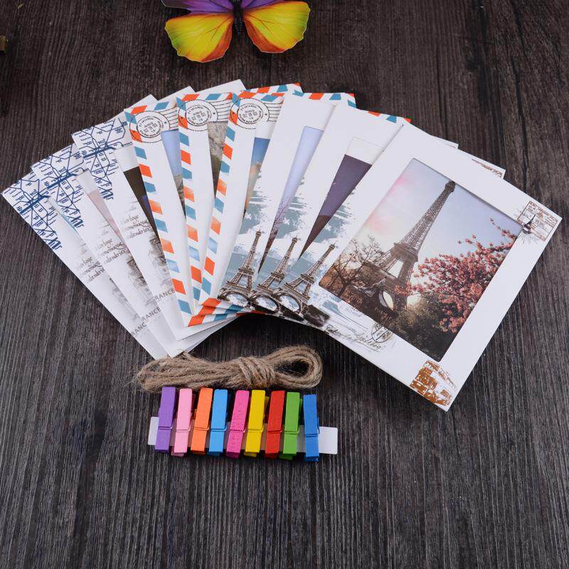 6 7寸创意悬挂纸相框卡通 铁塔带麻绳夹子文化组合照片墙定制