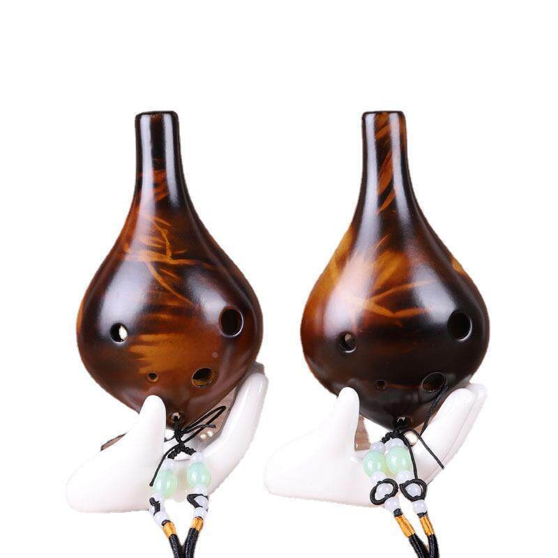 琥珀黄熏烧 陶笛6孔 陶瓷制作 音色优雅动听初学教学演奏一步到位