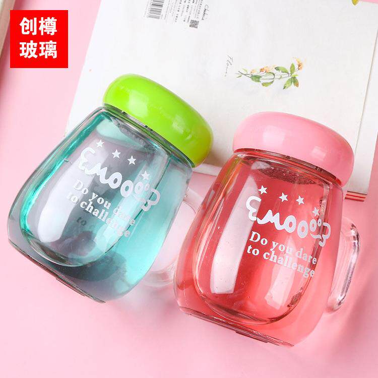 玻璃把子杯泡茶水杯花茶杯带滤网有盖办公水杯广告礼品杯印logo定