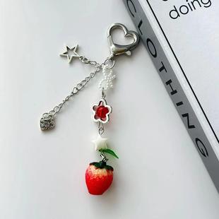 原创甜酷少女风红色系水果草莓串珠包包挂件耳机壳挂件咕链定制