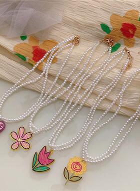 韩国复古几何花朵项链 韩版彩色亚克力板材项链少女爱心耳环定制