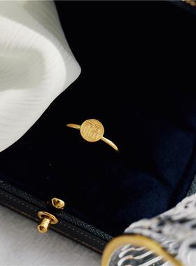 新款气质中国风福字圆饼戒指尾戒 潮女个性时尚钛钢食指指环定制