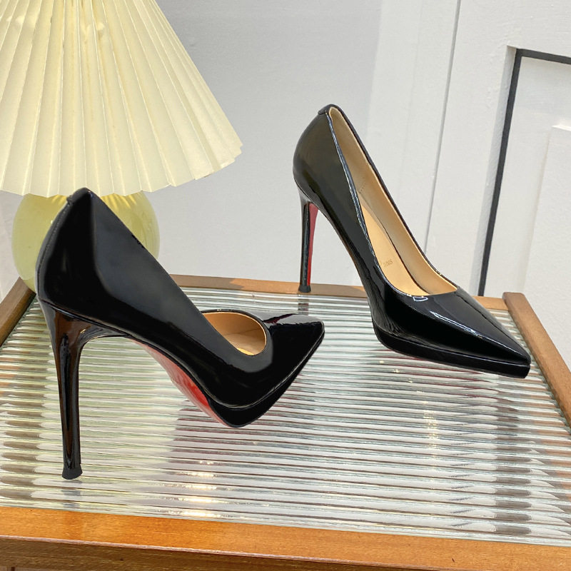 红底高跟鞋女春季2026年新款细跟尖头御姐黑色漆皮防水台单鞋定制