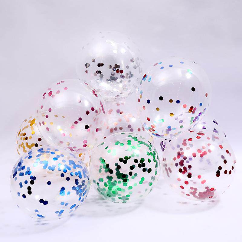 结婚婚房装饰金色亮片气球12寸铝箔纸屑透明气球活动布置用品定制