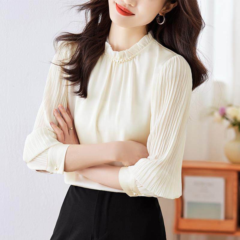 缎面衬衫女士长袖2026秋季新款衬衣漂亮别致雪纺小衫法式真丝定制