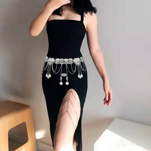 新款欧美风腰链合金几何多层链条钱币吊坠腰饰女夸张显饰品定制