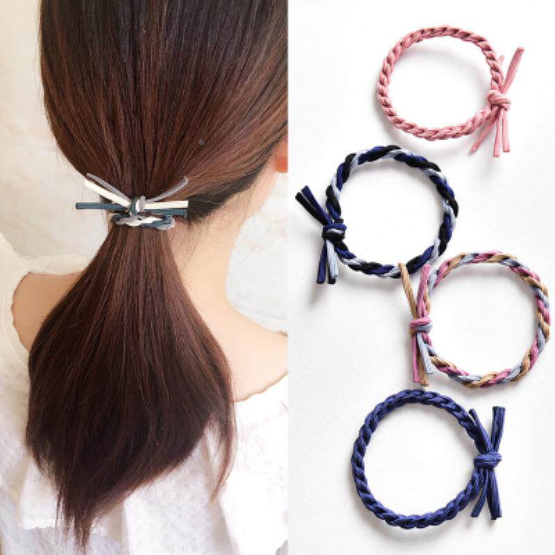 拼色麻花辫子发圈高弹力扎头发皮筋加粗手工编织头绳打结发绳定制