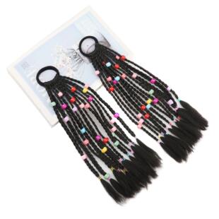 儿童短款马尾 彩色珠珠小辫子假发 脏辫手工编织发饰假发定制