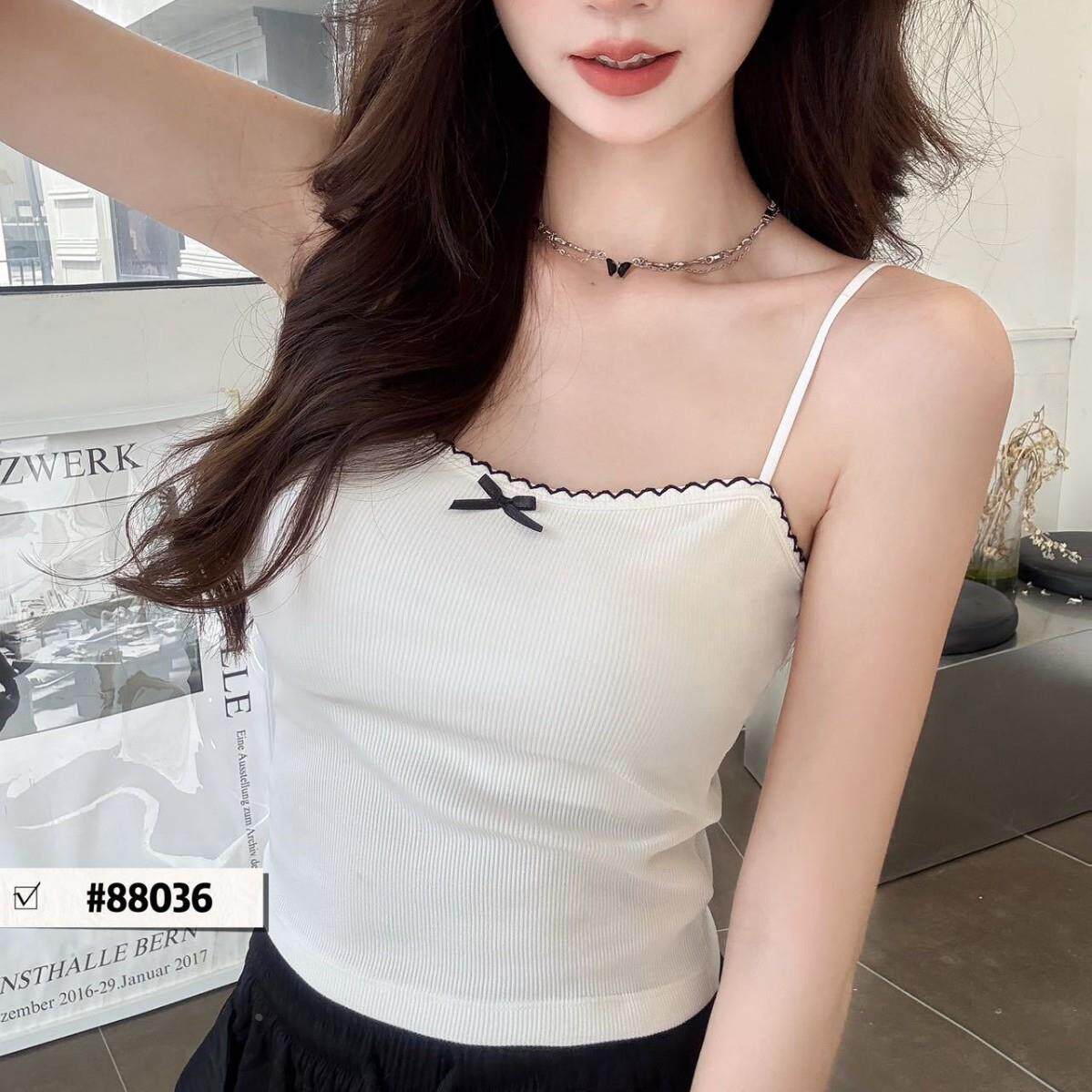 欲俏皮撞色蕾丝花边蝴蝶美背吊带背心女一体式胸垫无袖短款上定制