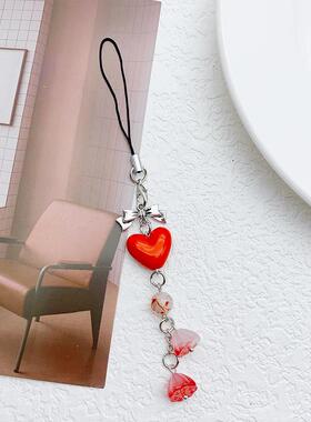创意甜酷ins金属蝴蝶结红色爱心链子卡册咕本短链手机链小众挂件