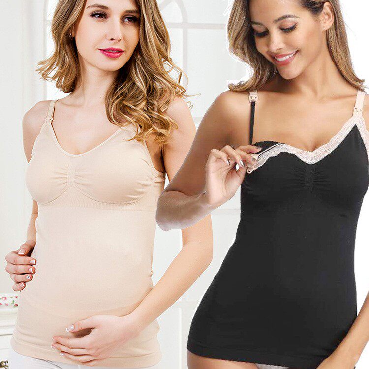 女士孕妇一体式无袖内衣哺乳文胸罩莫代尔产前后吊带背心喂奶衣服