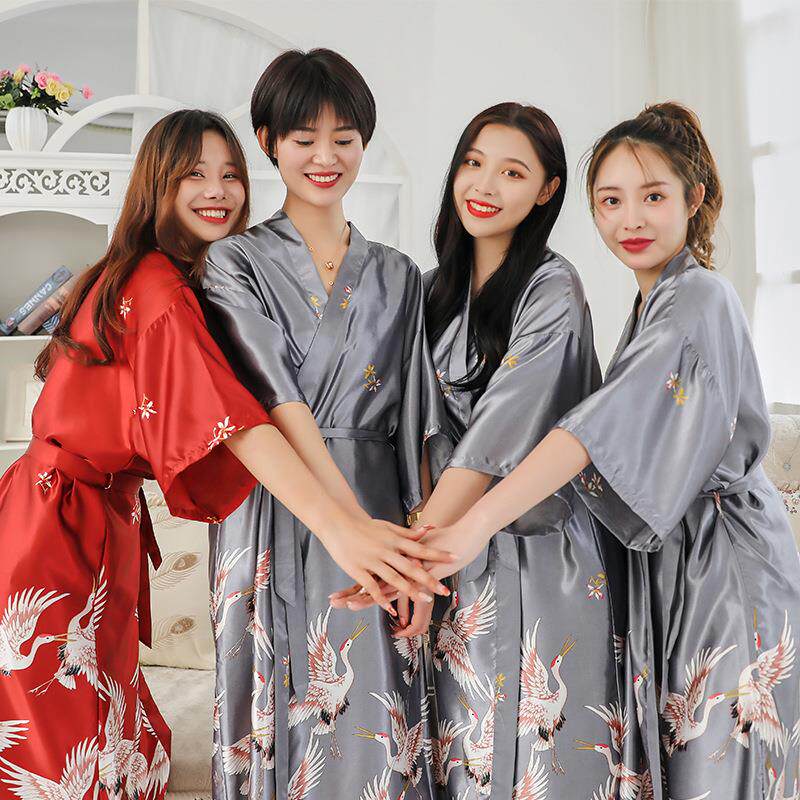 睡衣女夏女士睡袍中袖大码浴袍仿真丝绸新娘晨袍定制