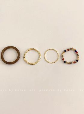 时尚水晶串珠戒指四件套