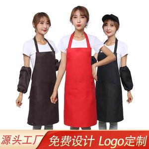 咖啡厅美甲店防水围裙可印LOGO家用工作服广告围裙厨房围腰