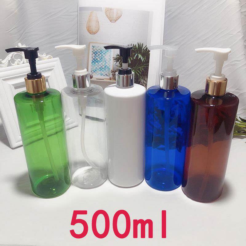 500ml平肩按挤压泵PET分装瓶替换洗发水沐浴露乳液瓶电化铝旋转泵